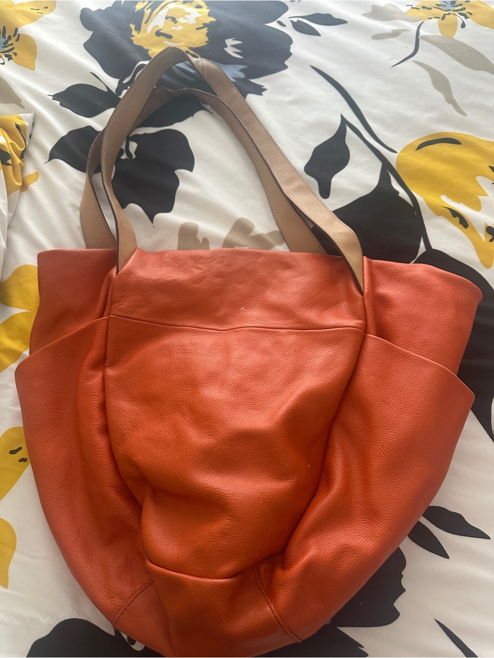 Everyday Large Orange Tote Bag with Contrast Straps